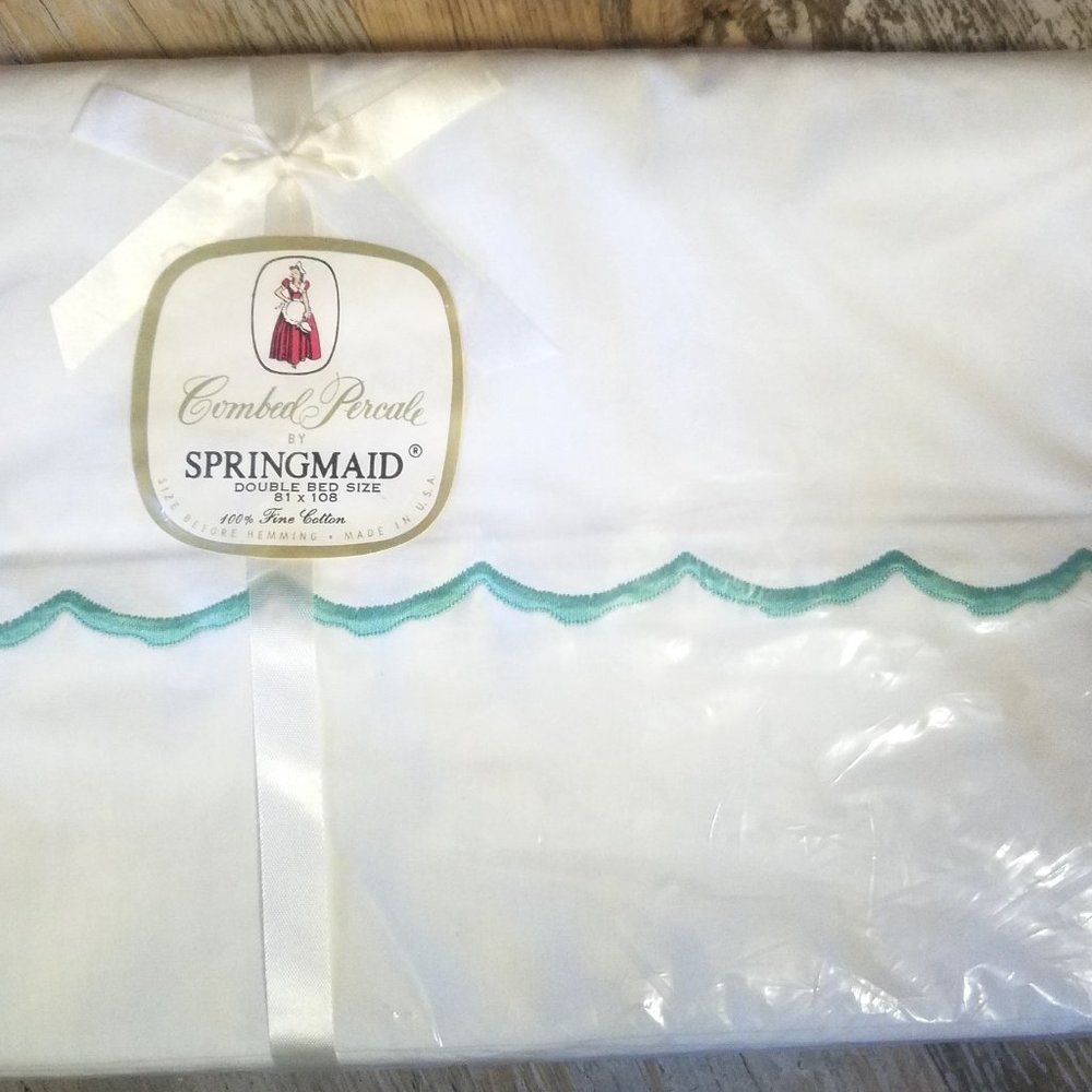 Vintage Springmaid Combed Percale, 100% Fine Cotton White Sheet, Double Bed Size